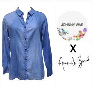 Johnny Was X Amanda Bond Blue Tie-dye Cotton Buttondown Top Sz M